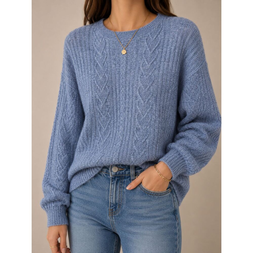 Legendary Outfitters Blue Cable Knit Sweater L Soft Cozy Fisherman Cottagecore